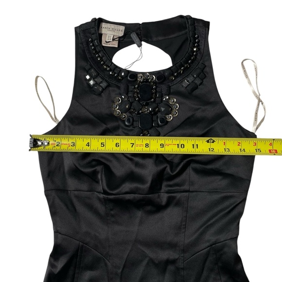 Karen Millen Black Dress Sz 4 Silk Satin Beaded Sleeveless Knee Length Cocktail - Picture 4 of 7